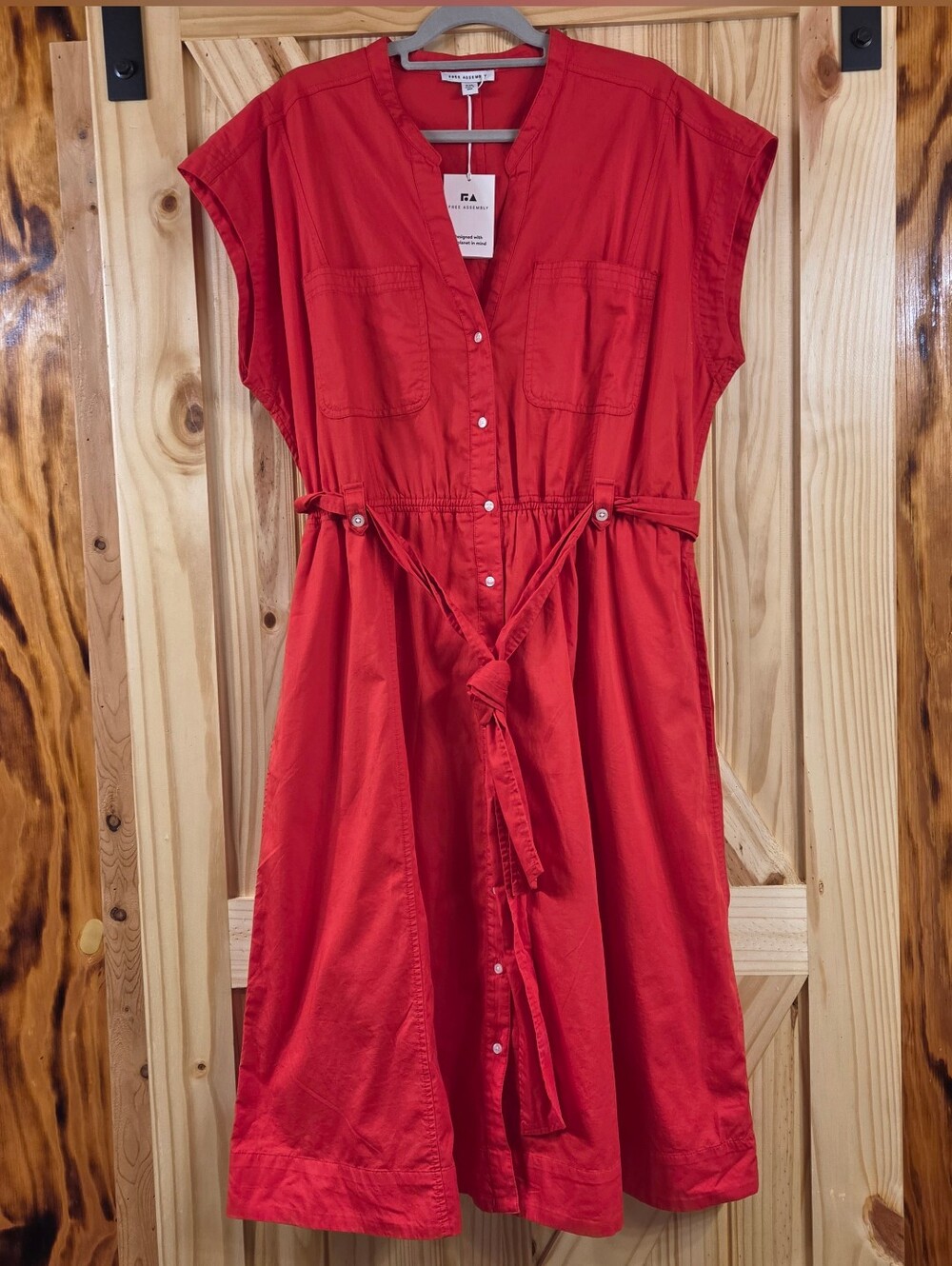 NWT Free Assembly Belted Button-down Short Sleeved Utility Dress